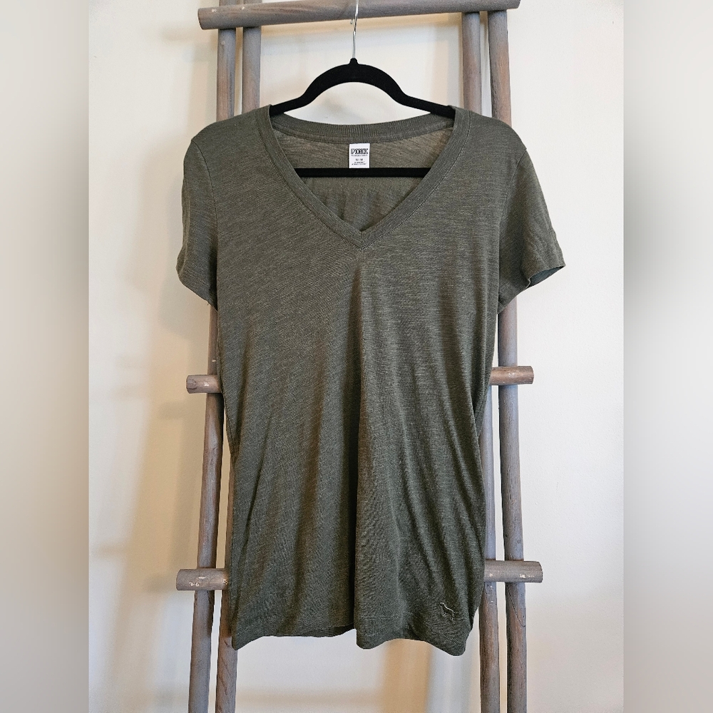 VS PINK Olive Green V-Neck T-Shirt